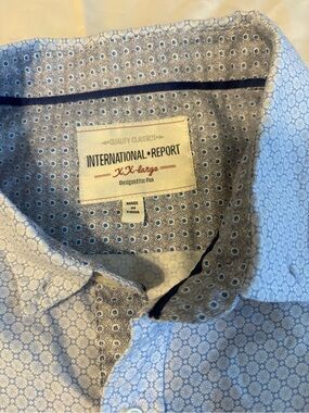 Mens XXL Short Sleeve Button Down Shirt Light Blue Micro Print